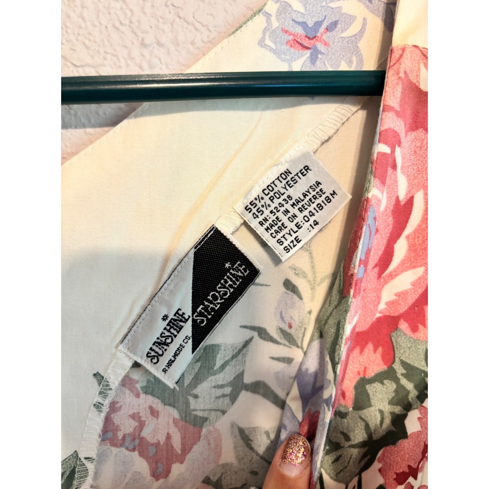 Sunshine Starshine Floral V-Neck Midi Dress Cream Pink Yellow Vintage Sz 14 - Picture 3 of 7